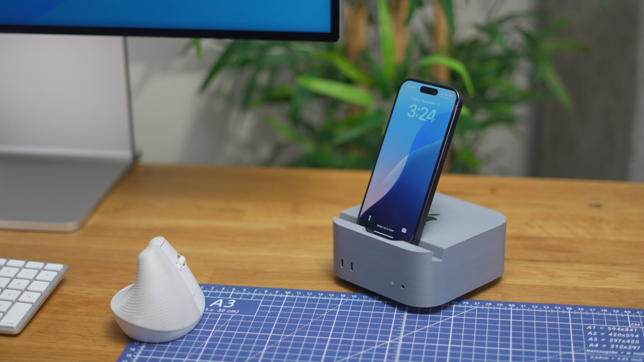 Mac mini M4 style phone stand desk accessory