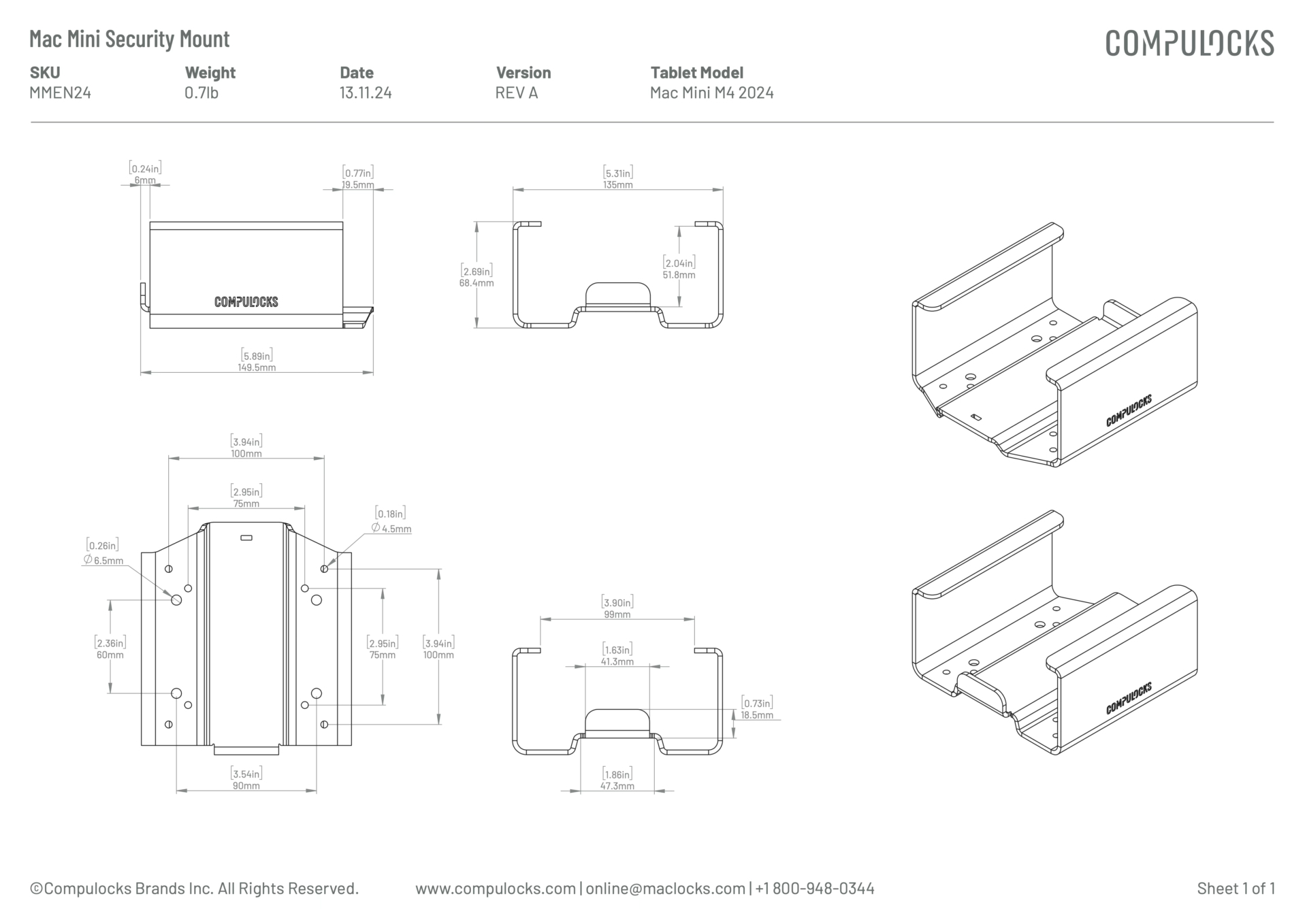 Maclocks Mac mini M4 2024 Security Mount