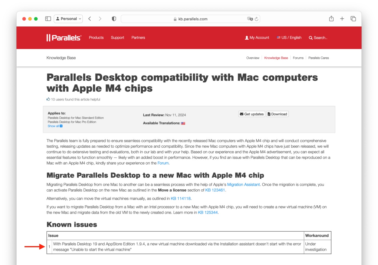 Parallels Desktop 19 for Mac issue with M4