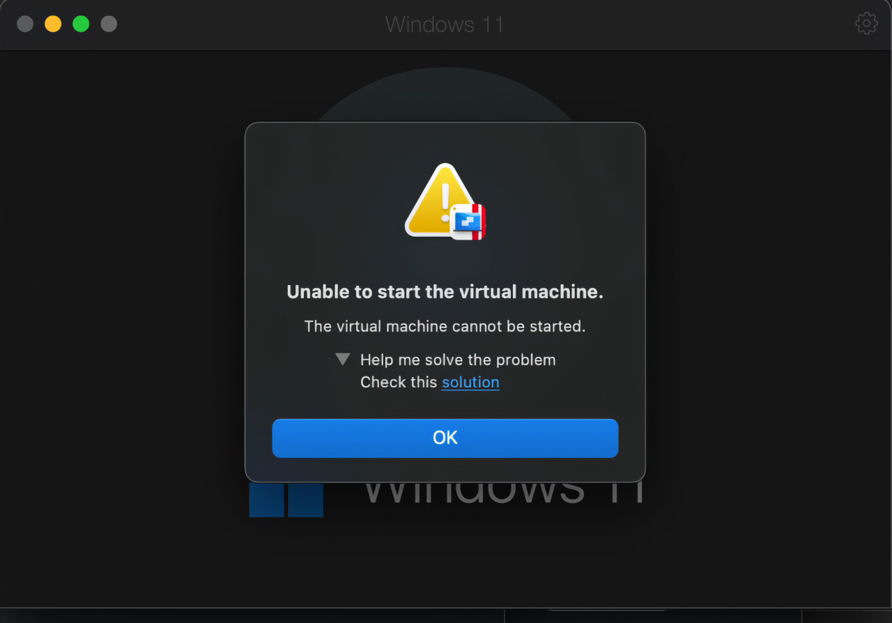 Unable to start the virtual machine