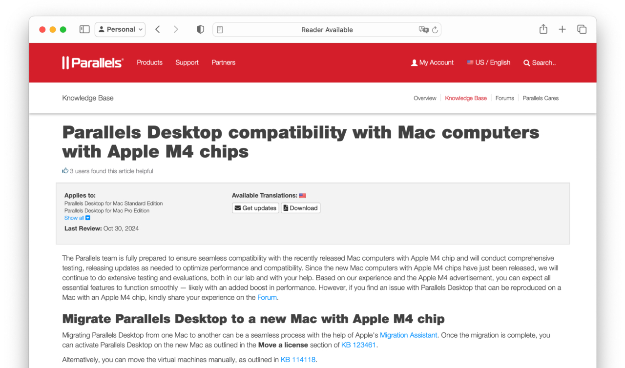 Parallels Desktop compatibility with Mac computers with Apple M4 chips