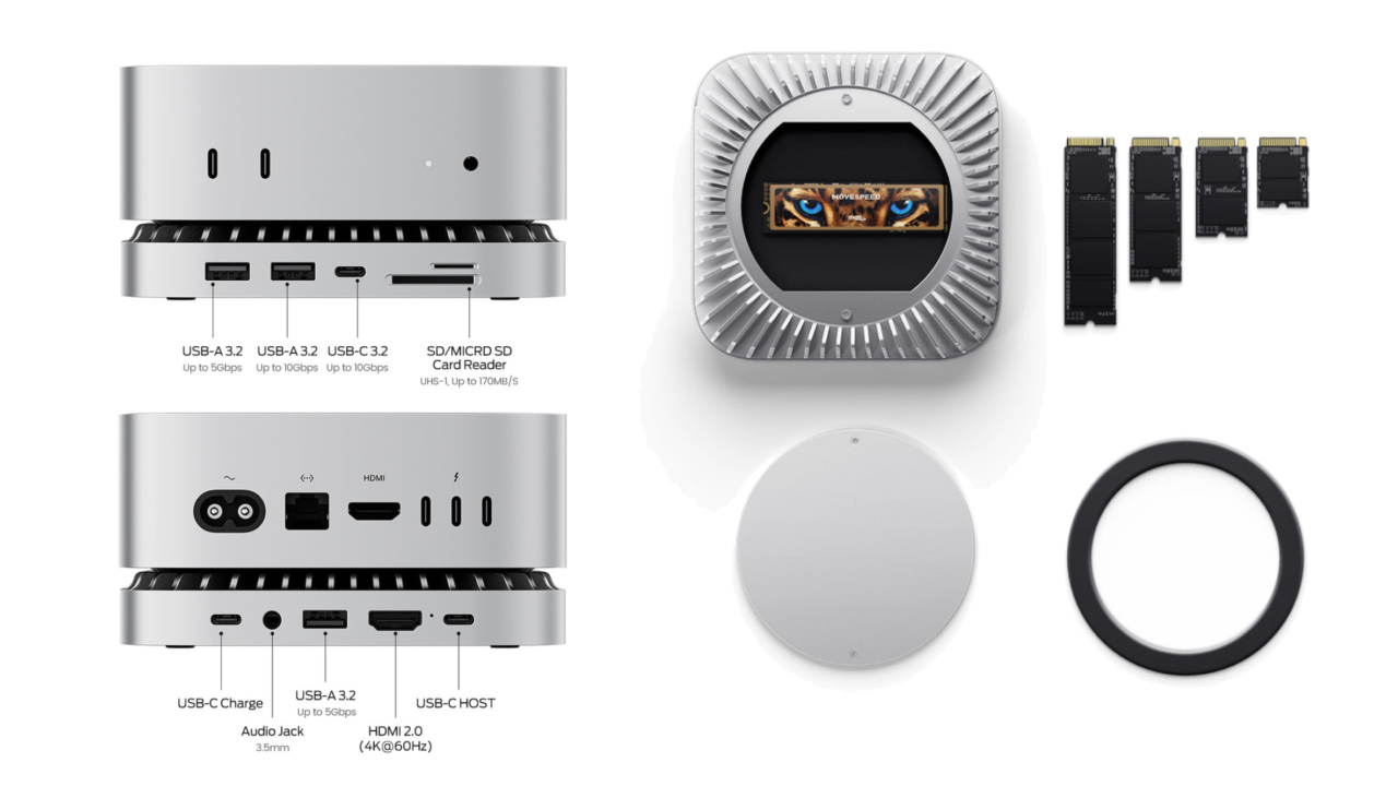 RayCue New M42024 Mac Mini Hub Stand with NVMe M2 SATA SSD