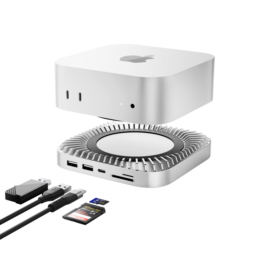 RayCue New M4/2024 Mac Mini Hub & Stand with NVMe/ M.2 SATA SSD Enclosure