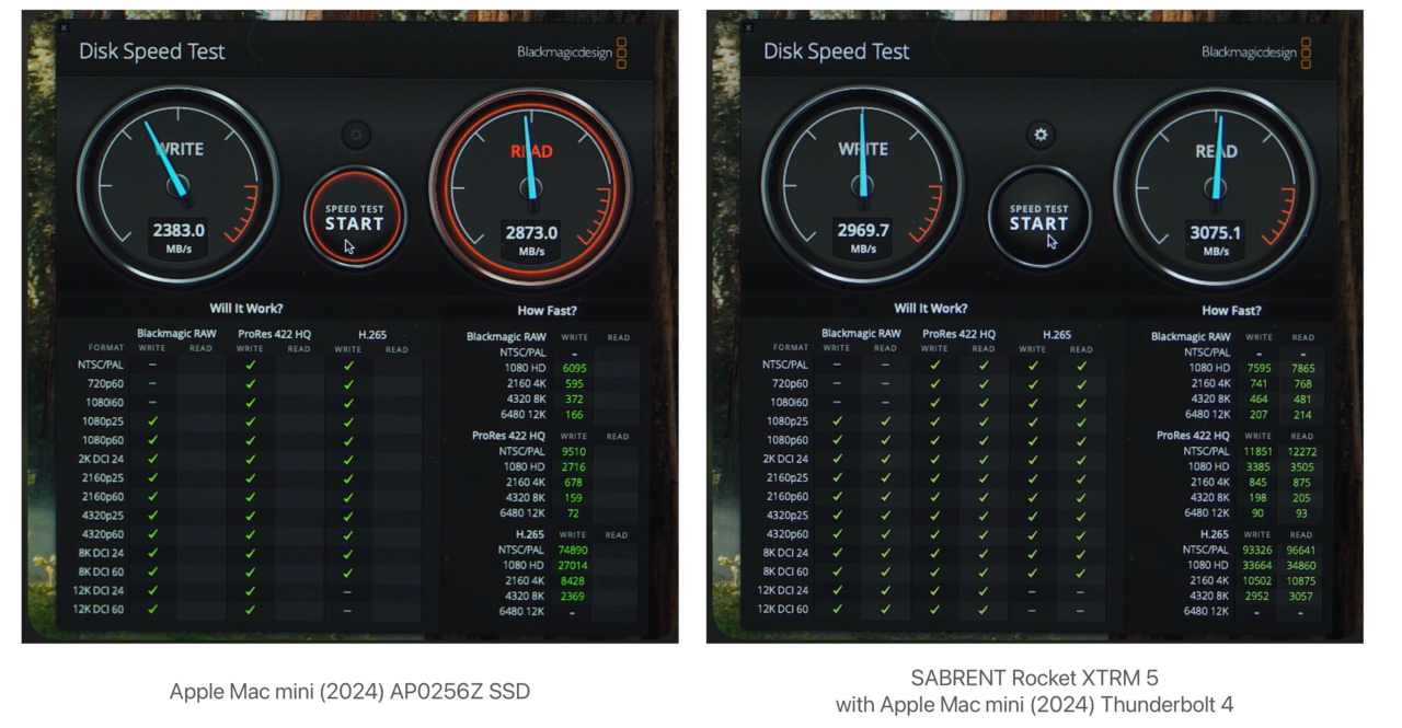 Mac mini (2024) AP0256ZとSABRENT Rocket XTRM 5のSSDベンチマーク