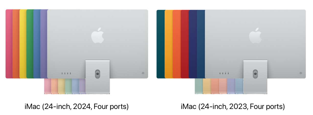 iMac (24-inch, 2024, Four ports)とiMac (24-inch, 2023, Four ports)のカラーリング