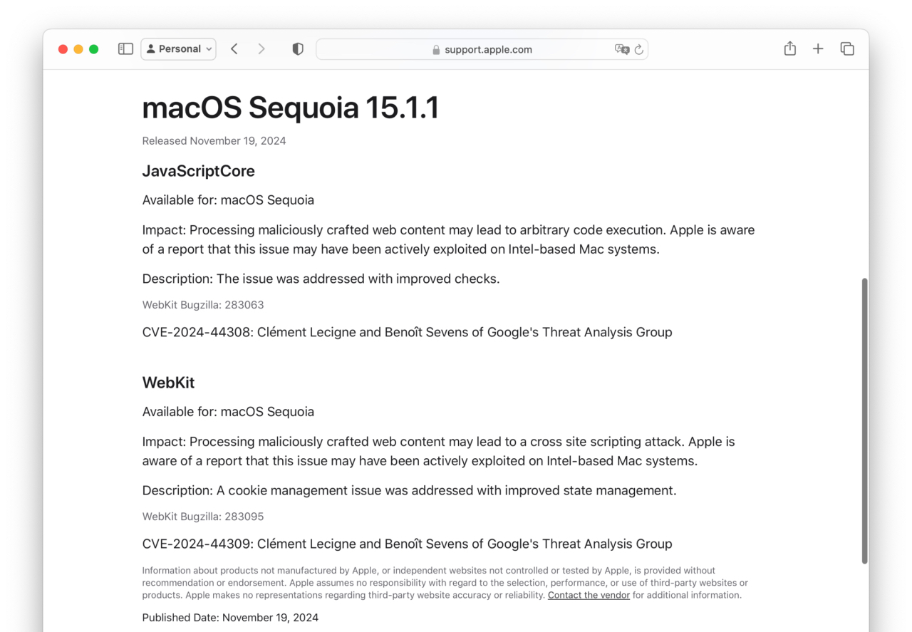 macOS Sequoia 15.1.1