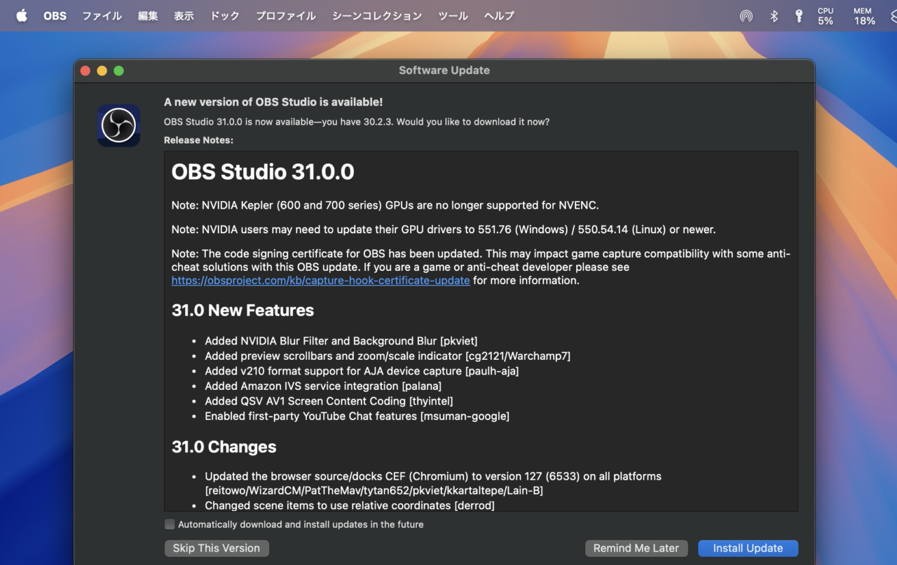 OBS Studio v31.0 for Mac