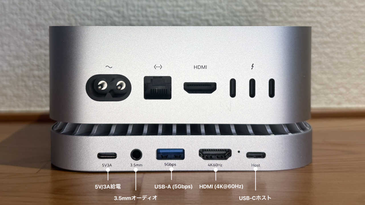 RayCue Mac Mini M4 Standの背面ポート