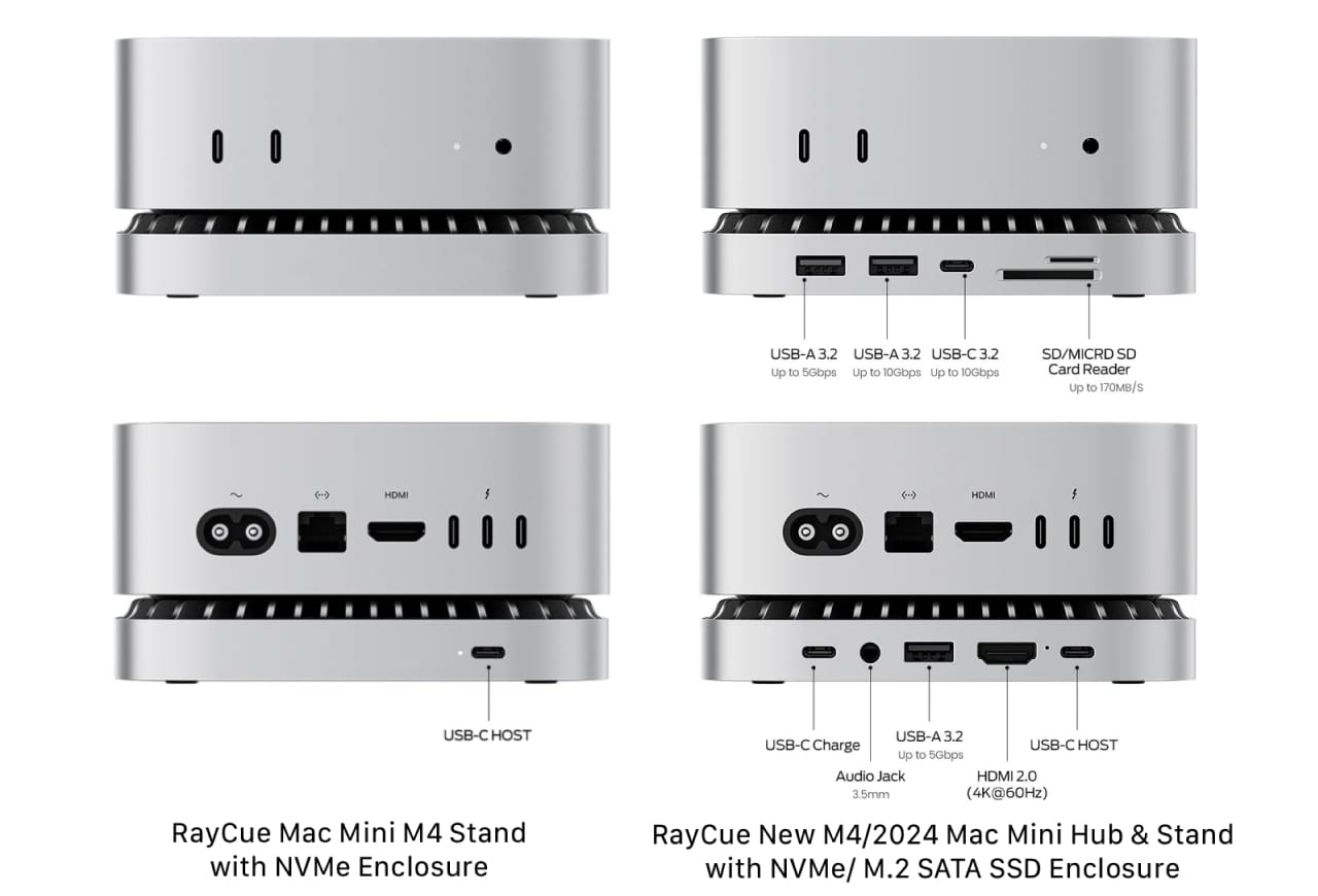 RayCue Mac Mini M4 Stand with SSD Enclosure