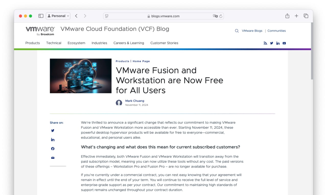 VMware Fusion and Workstation are Now Free for All Users