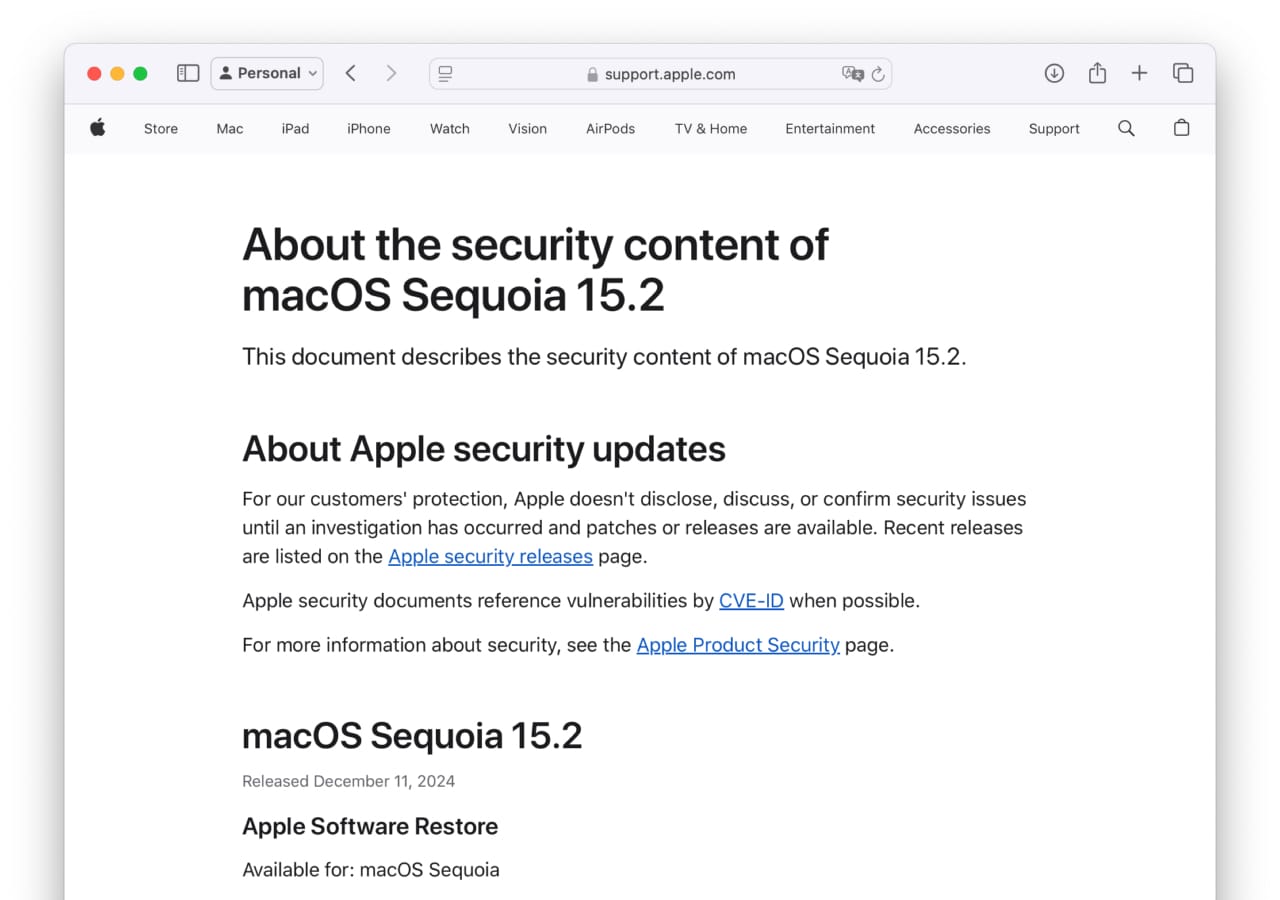 About the security content of macOS Sequoia 15.2