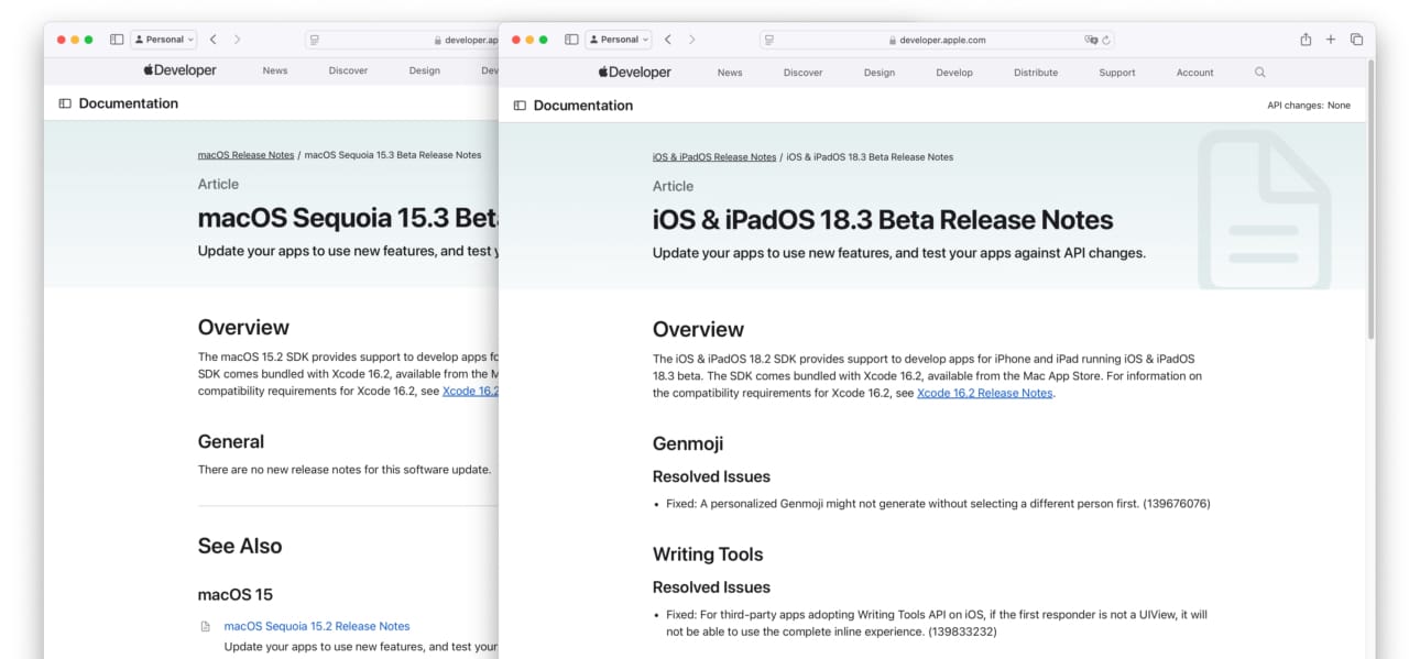 macOS 15.3 SequoiaとiOS & iPadOS 18.3のリリースノート