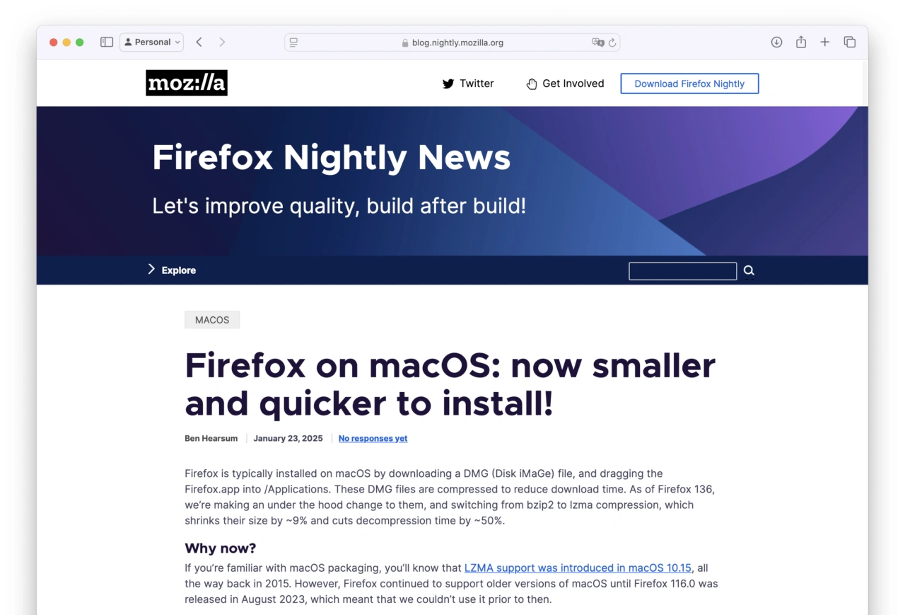 Firefox on macOS now smaller and quicker to install