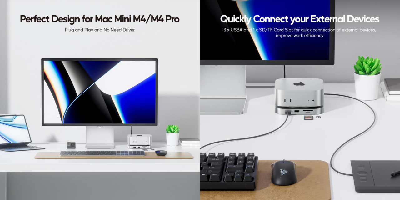 PULWTOP Mac Mini M4 Hub Stand with M2 SSD Enclosure