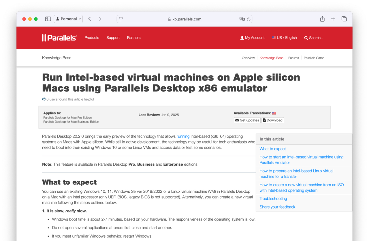 Run Intel-based virtual machines on Apple silicon Macs using Parallels Desktop x86 emulator