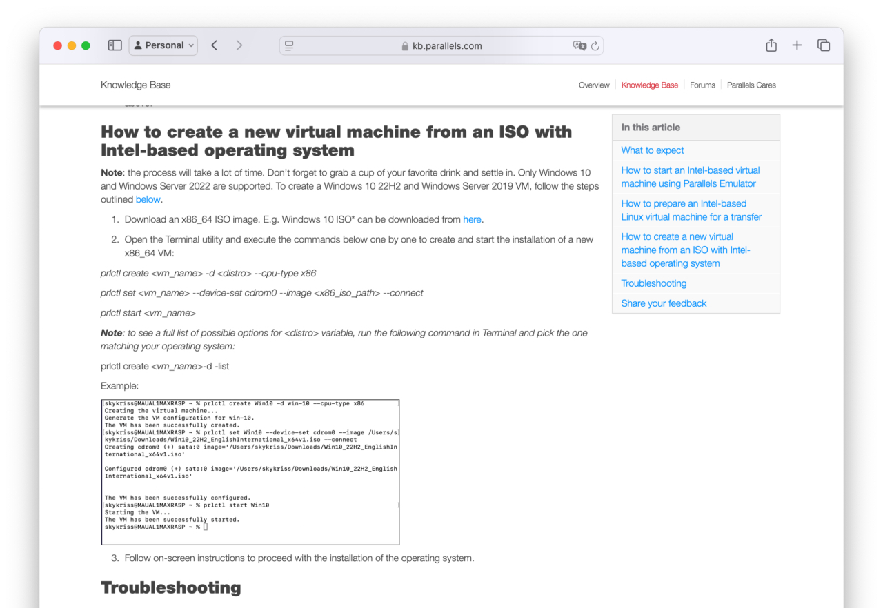 How to create a new virtual machine from an ISO with Intel-based operating system