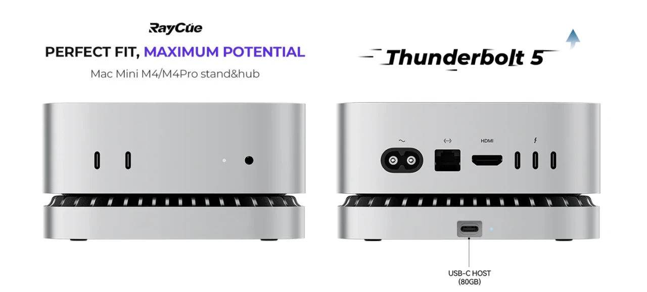 RayCue Mac mini Stand & Hub Thunderbolt 5 Edition