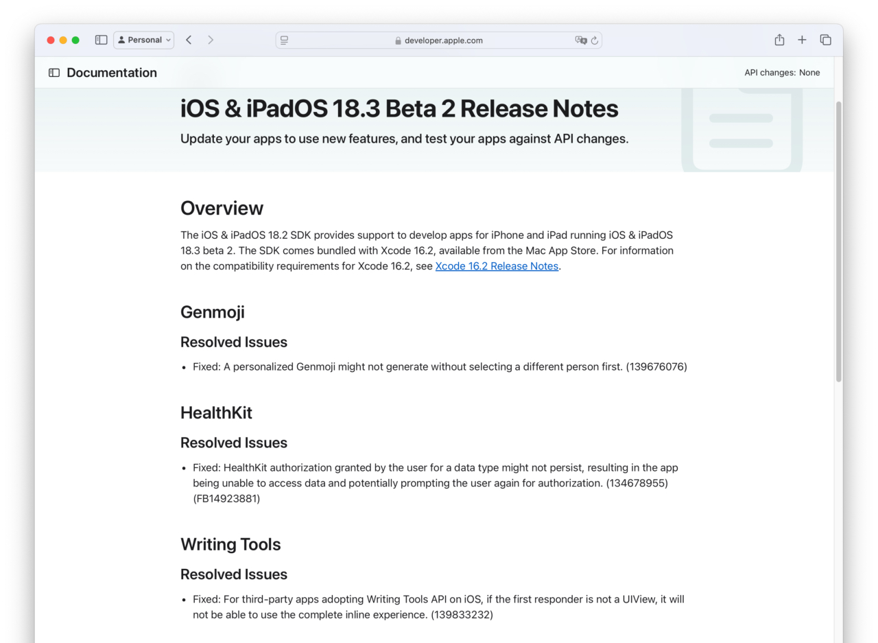 iOS & iPadOS 18.3 Beta 2 Release Notes