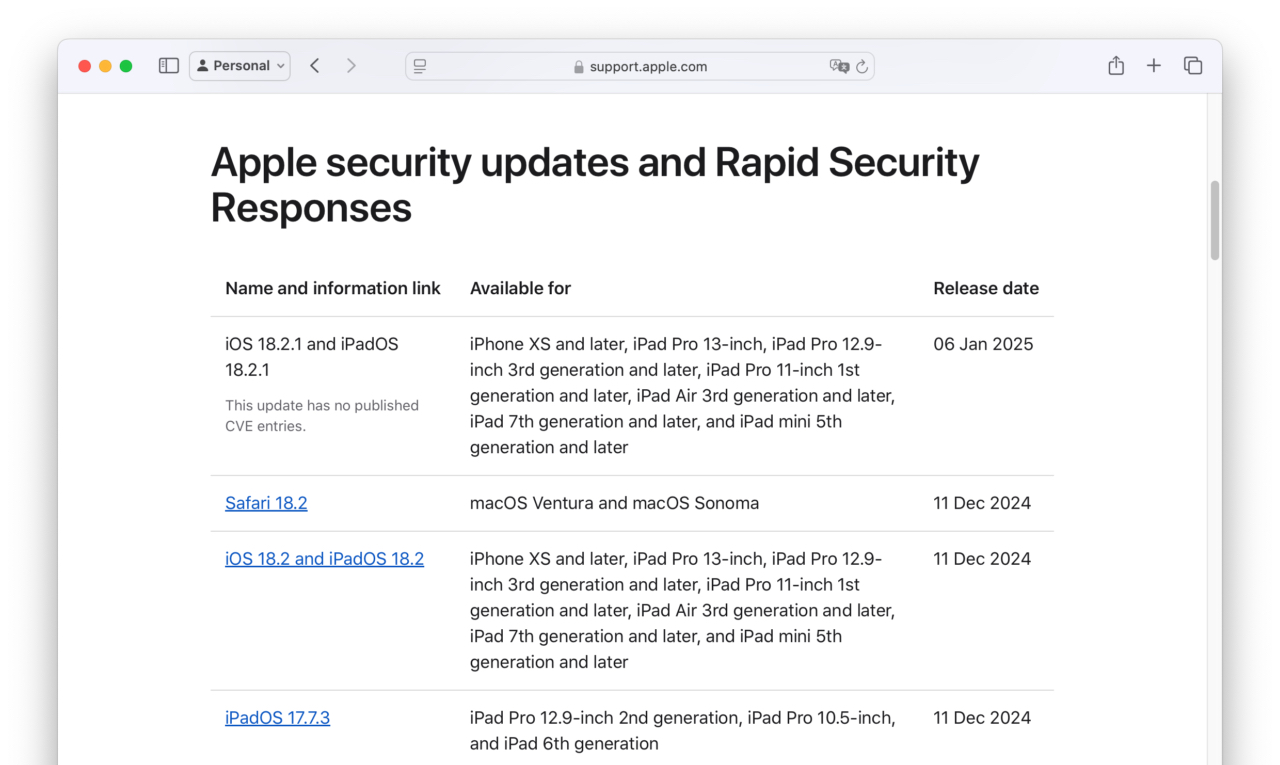 iOS 18.2.1 and iPadOS 18.2.1