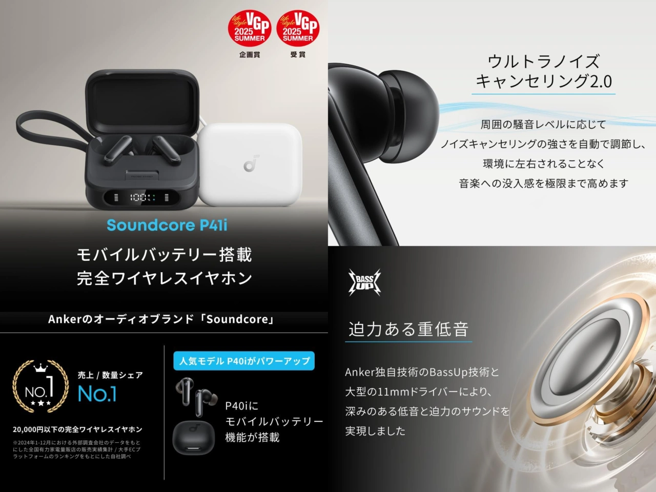 Soundcore P41i モバイルバッテリー搭載 ブラック 新品 Anker Soundcore P41i, a wireless earphone with mobile