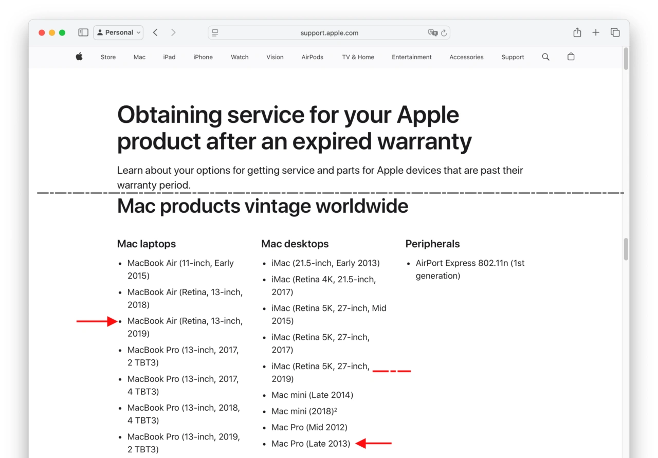 Mac Pro (Late 2013)やMacBook Air (Retina, 13-inch, 2019)