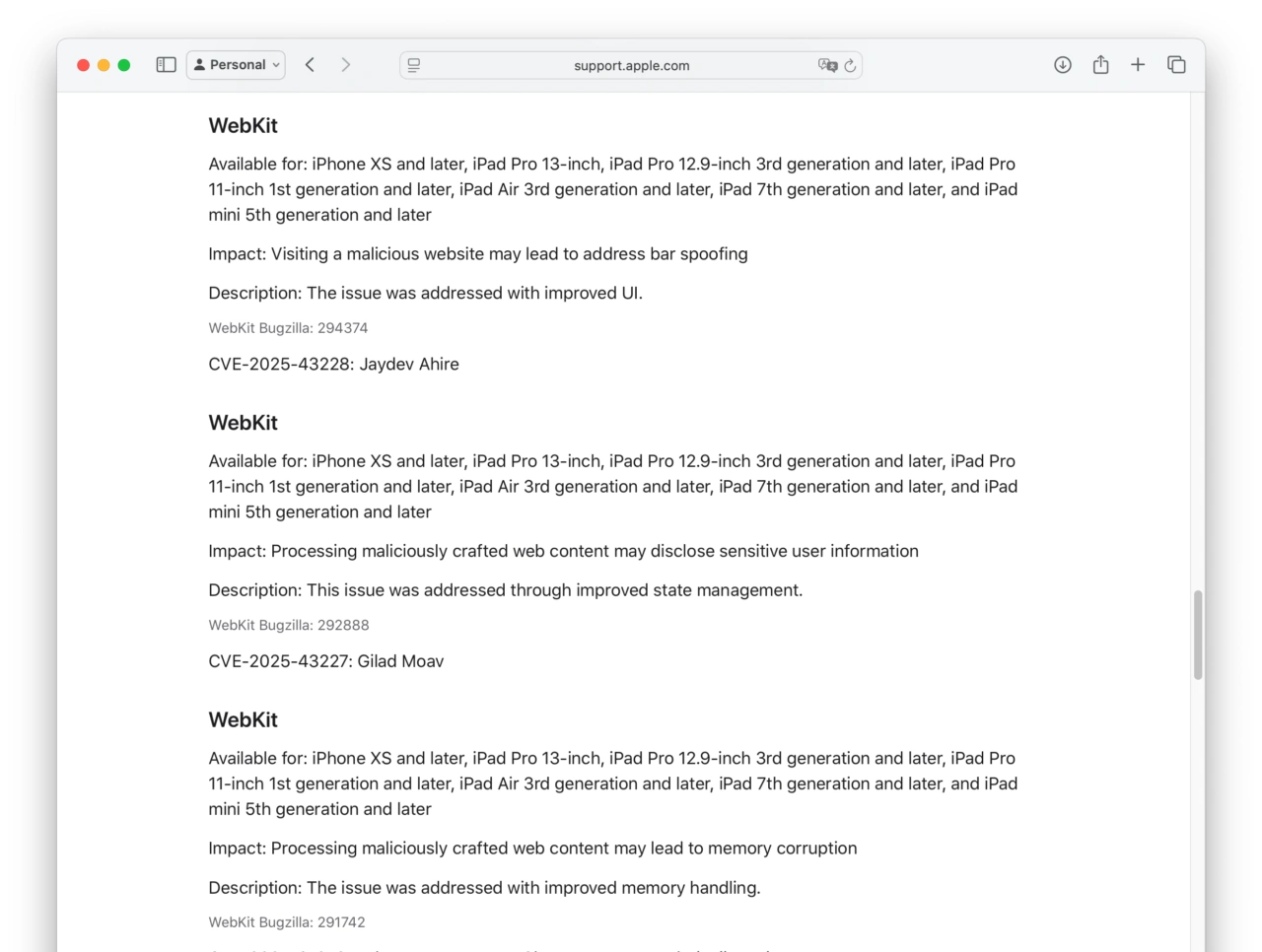 iOS 18.6のWebKitセキュリティコンテンツ