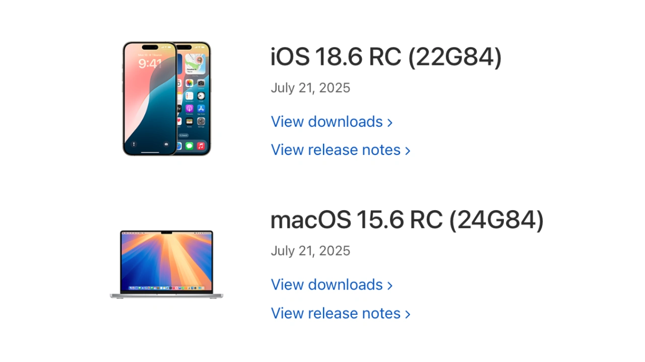 macOS 15.6 Sequoia and iOS 18.6 RC