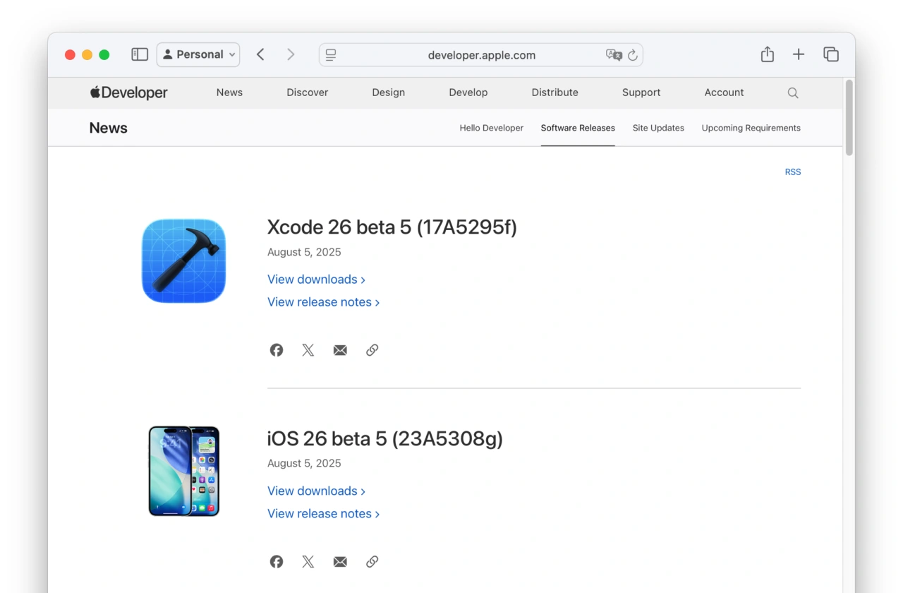 iOS 26 Beta 5とmacOS 26 Tahoe Beta 5