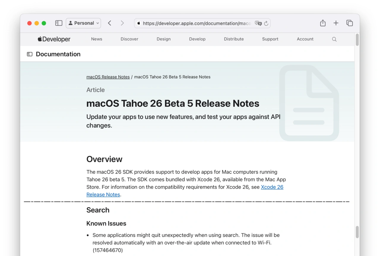 iOS 26 Beta 5とmacOS 26 Tahoe Beta 5