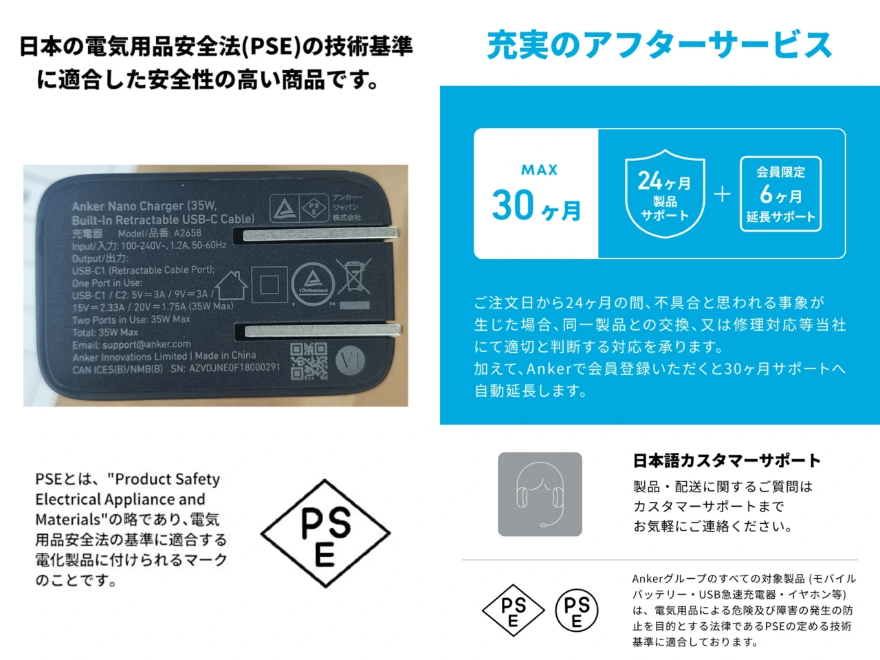 Anker Nano Charger (35W, Built-In 巻取り式 USB-Cケーブル)