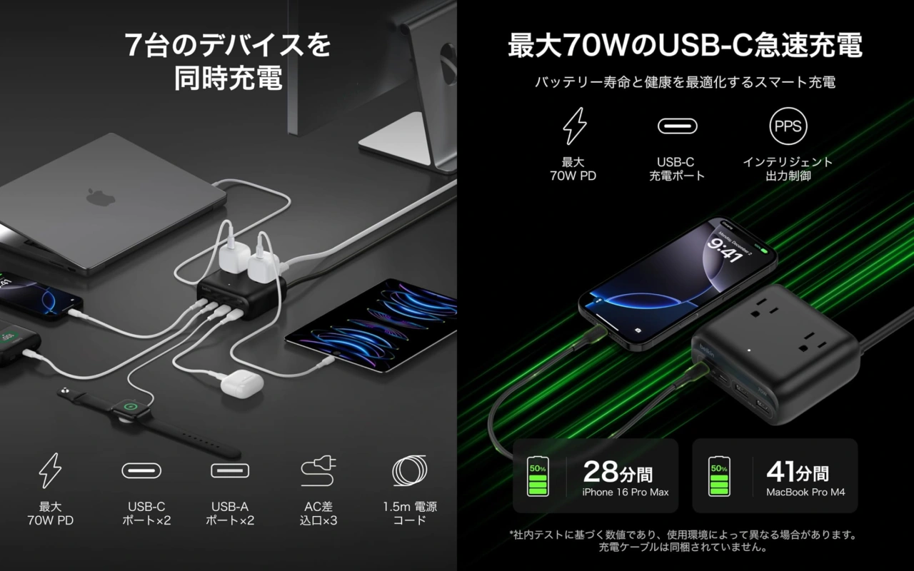 Belkin 3口コンセント充電ステーション