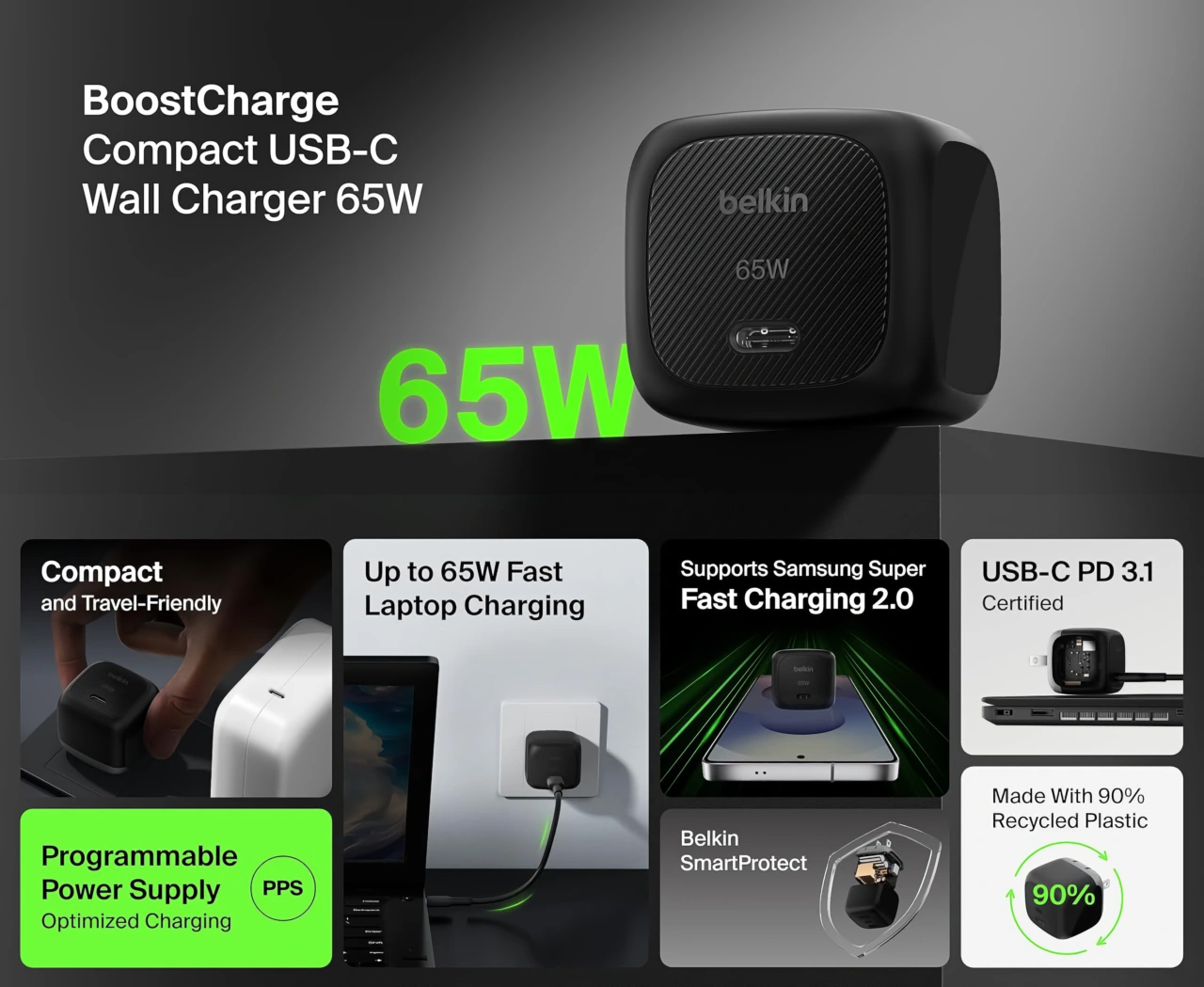 Belkin BoostCharge Compact USB-C Wall Charger 65W