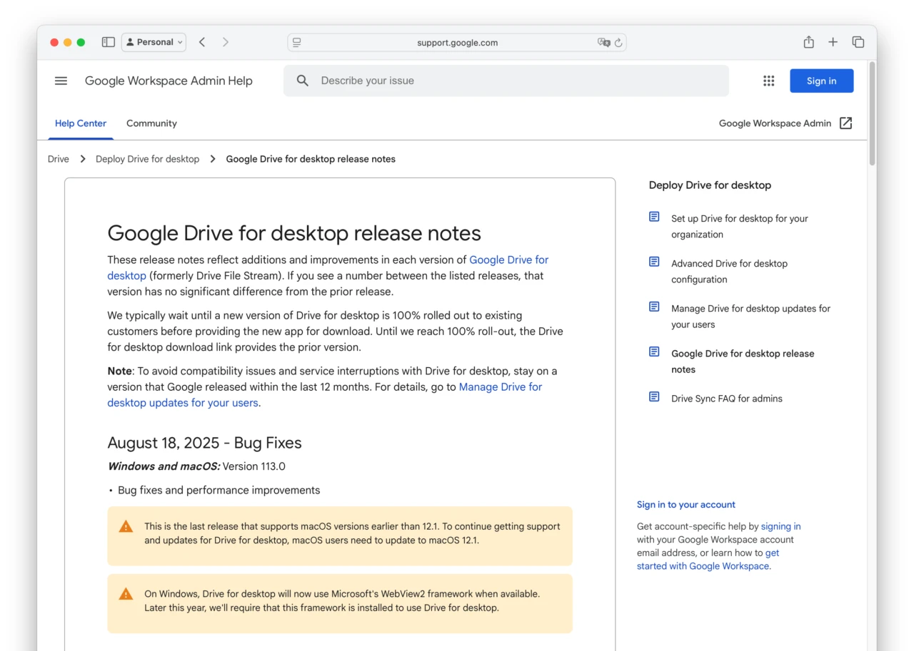 Google Drive for desktop release notes