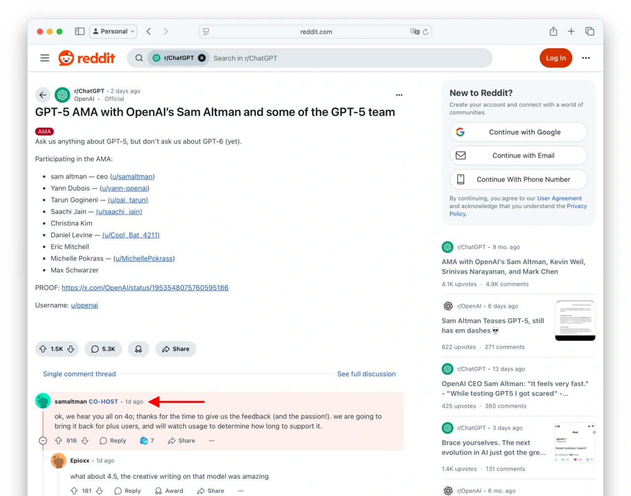 GPT-5 AMA with OpenAI’s Sam Altman and some of the GPT-5 team