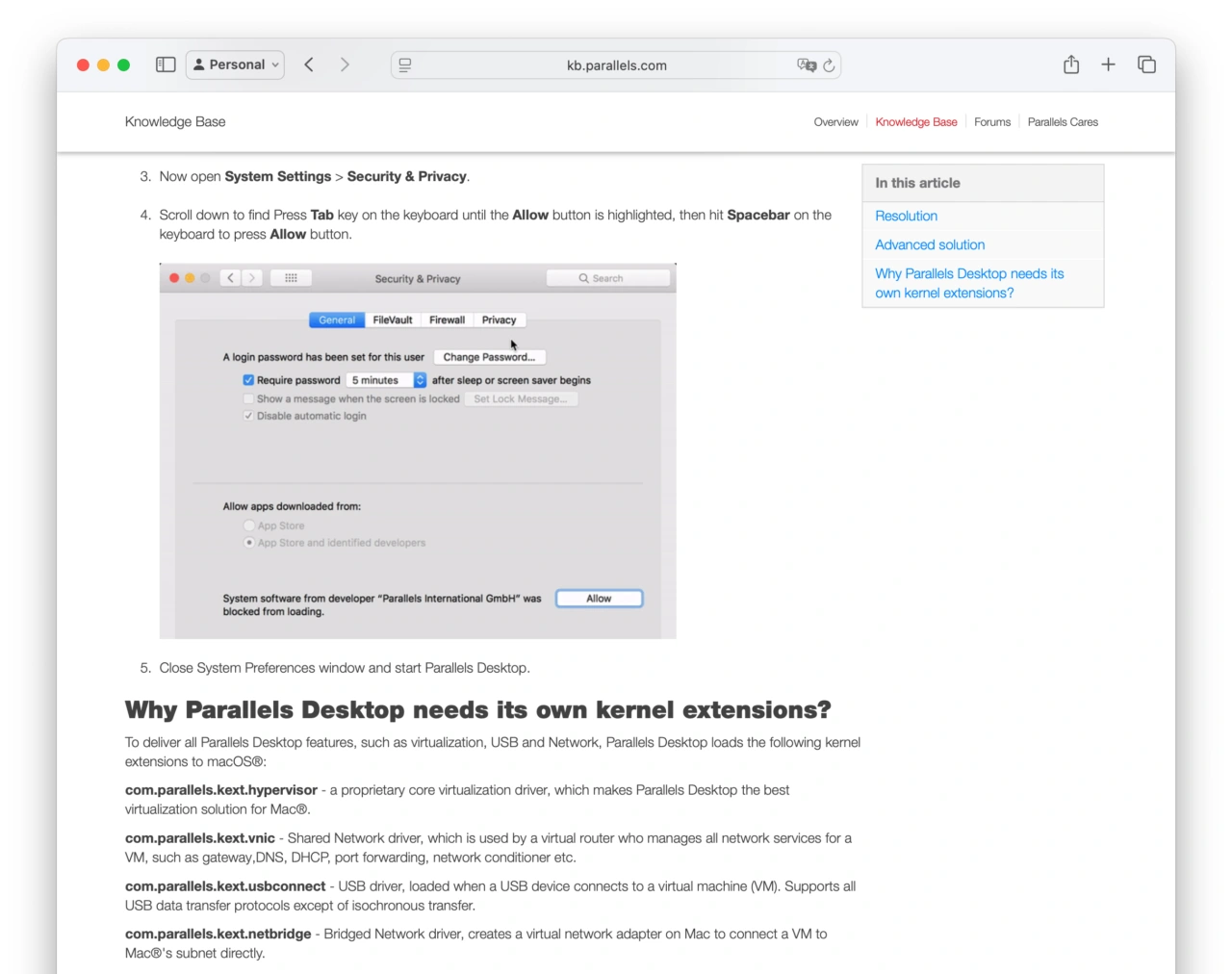 Parallels Desktop kernel extensions