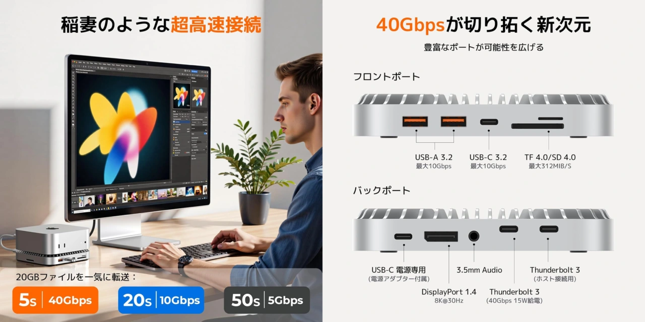 RayCue Mac mini Stand & Hub 40Gbps