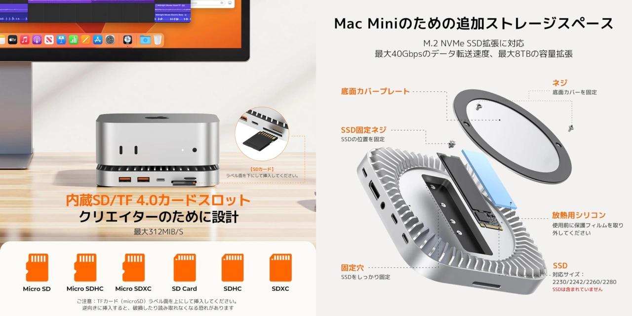 RayCue、USB-AやSDカードリーダー、DisplayPort、NVMe SSD