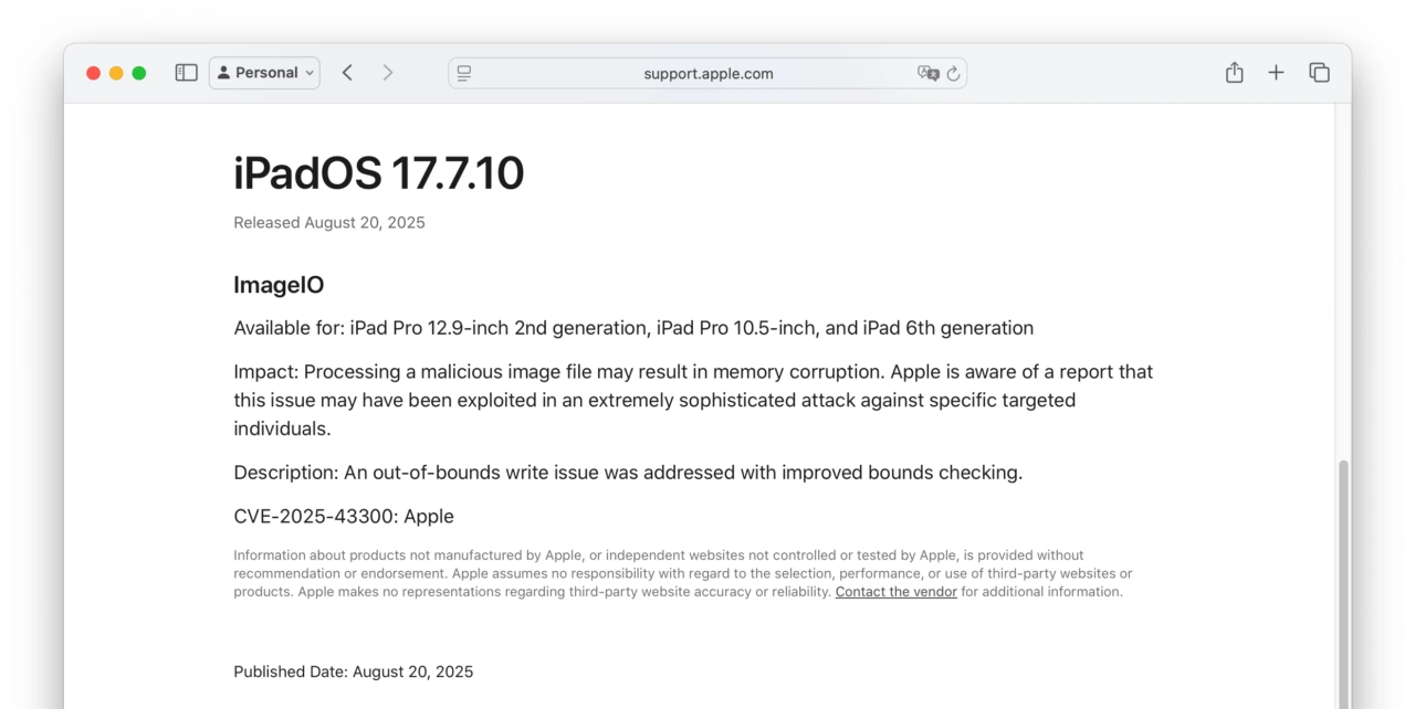 iPadOS 17.7.10 21H450
