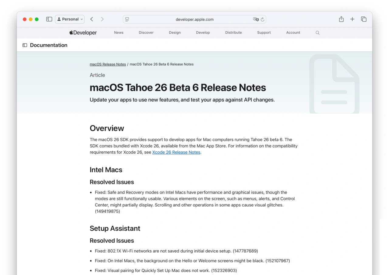 macOS 26 Tahoe Beta 6