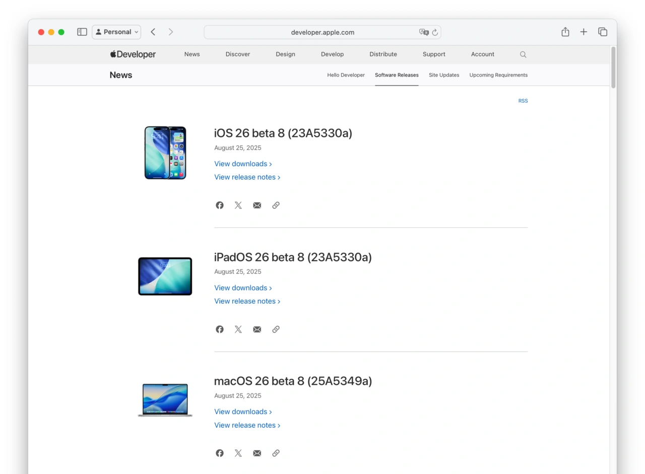 macOS 26 beta 8 (25A5349a)