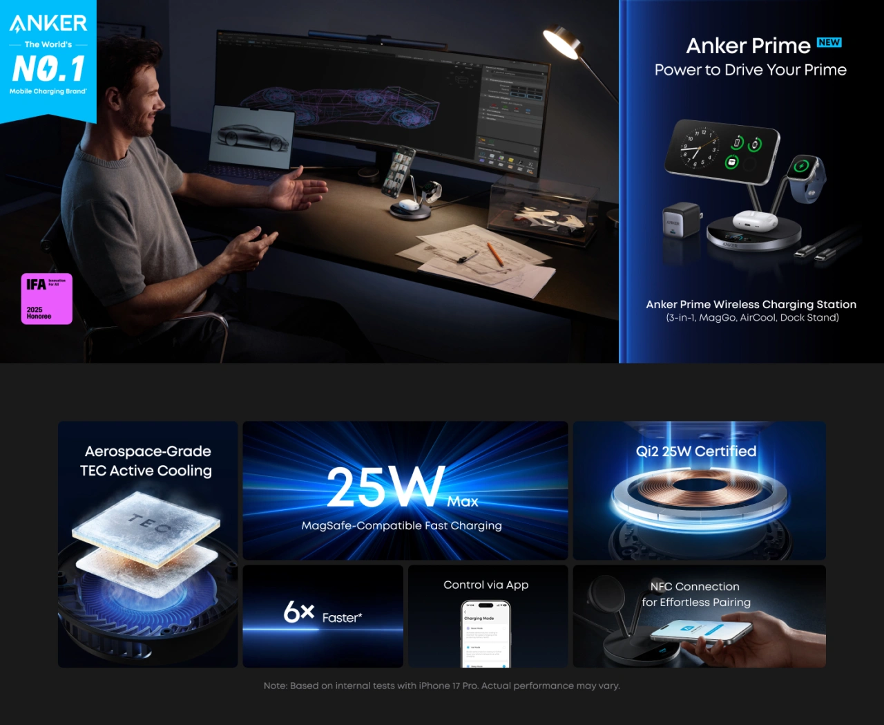 Anker Prime Wireless Charging Station (3-in-1, MagGo, AirCool, Dock Stand)