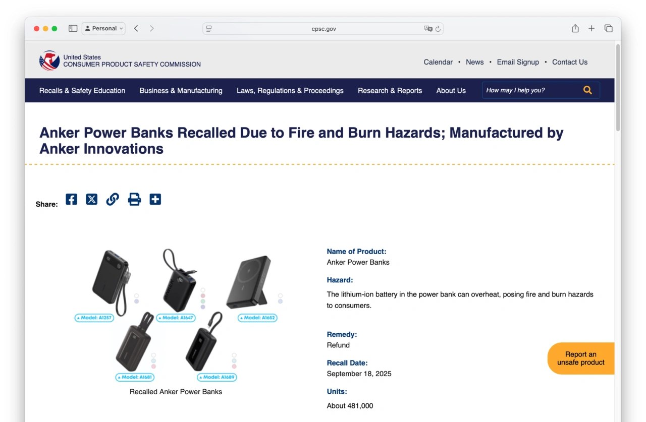 Anker power bank recall cpsc 
