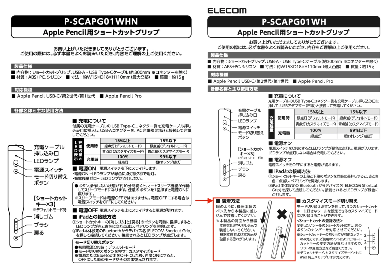 P-SCAPG01WHとP-SCAPG01WHNのマニュアル