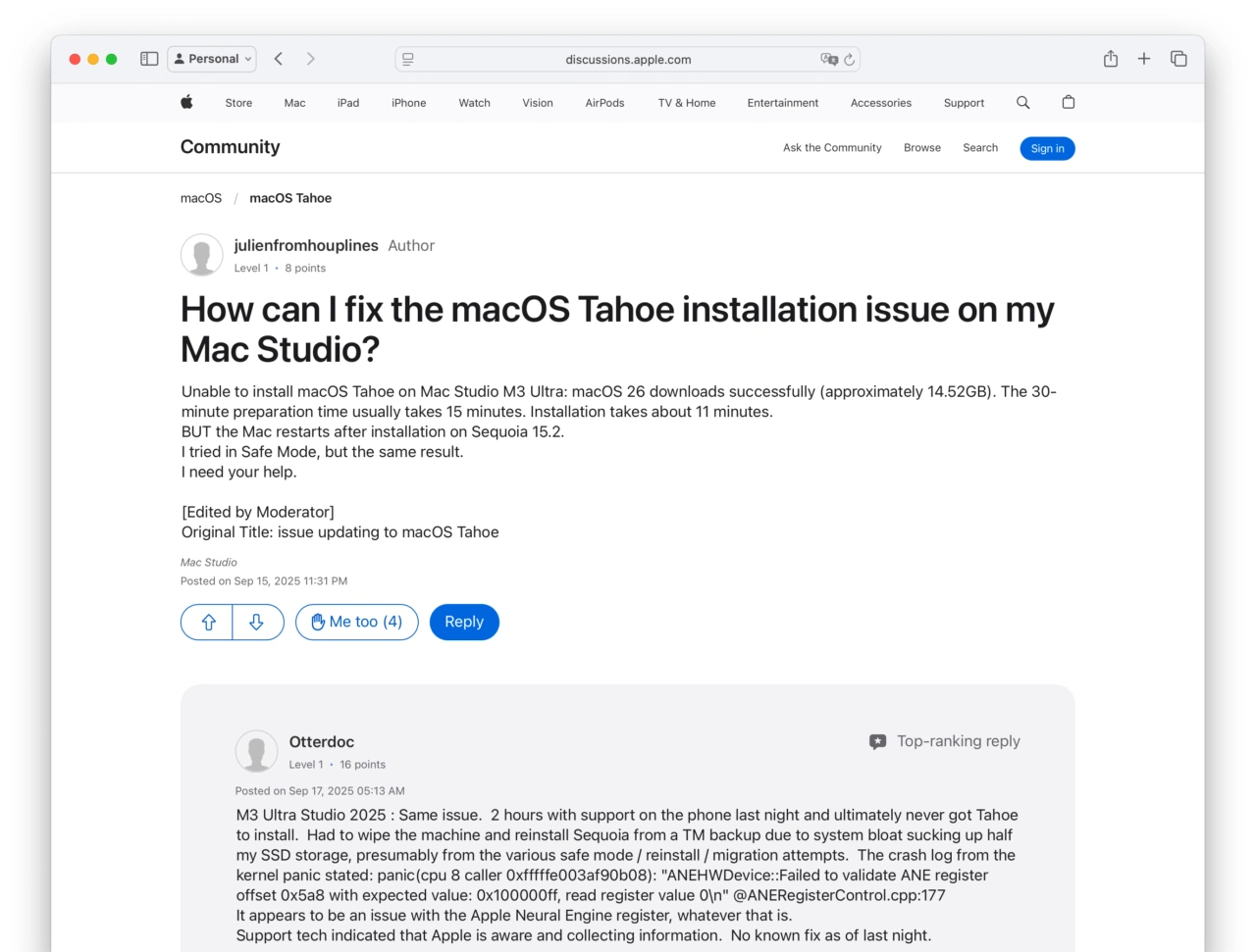 How can I fix the macOS Tahoe installation issue on my Mac Studio?