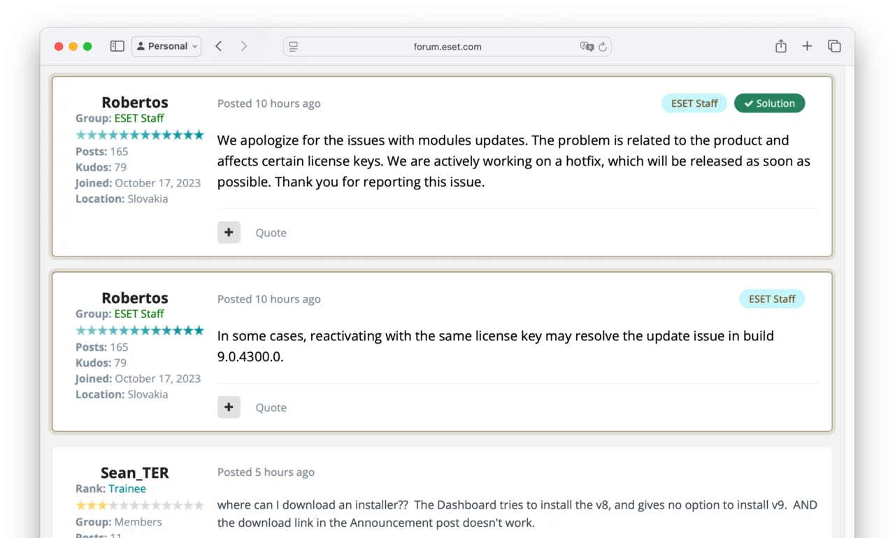 ESET CyberSecurity for macOSの不具合
