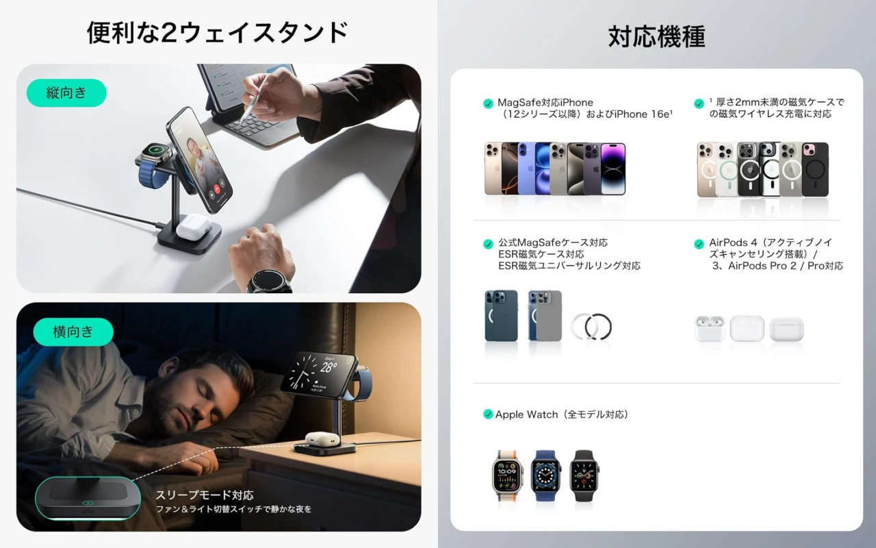 ESR CryoBoost® 3-in-1 マグネット充電ステーション