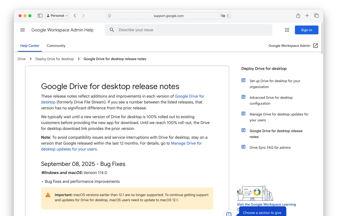 Google Drive for desktop release notes