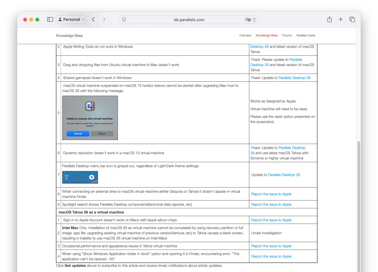 macOS Tahoe 26 сompatibility status with Parallels Desktop