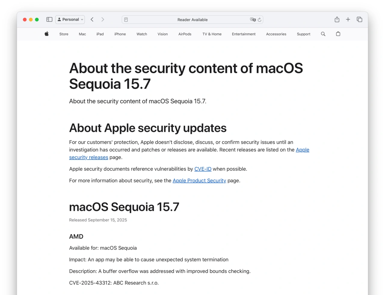 About the security content of macOS Sequoia 15.7