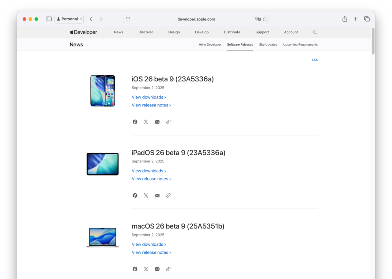 macOS 26 TahoeとiOS 26のBeta 9